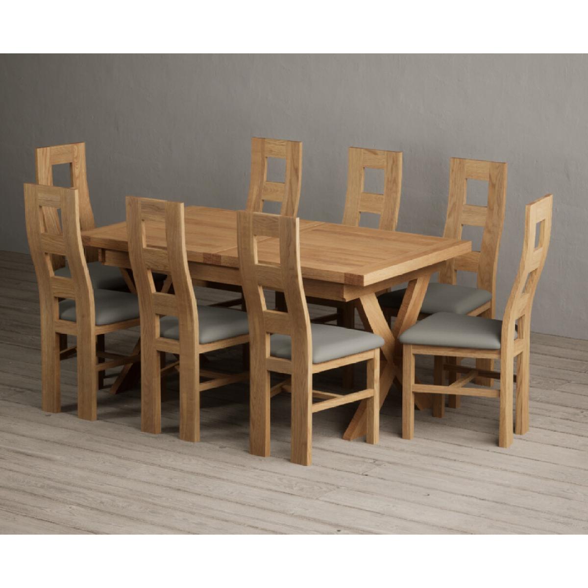 Extending Buckley 160cm Solid Oak Dining Table with 8 Cream Natural Solid Oak Chairs – image 32