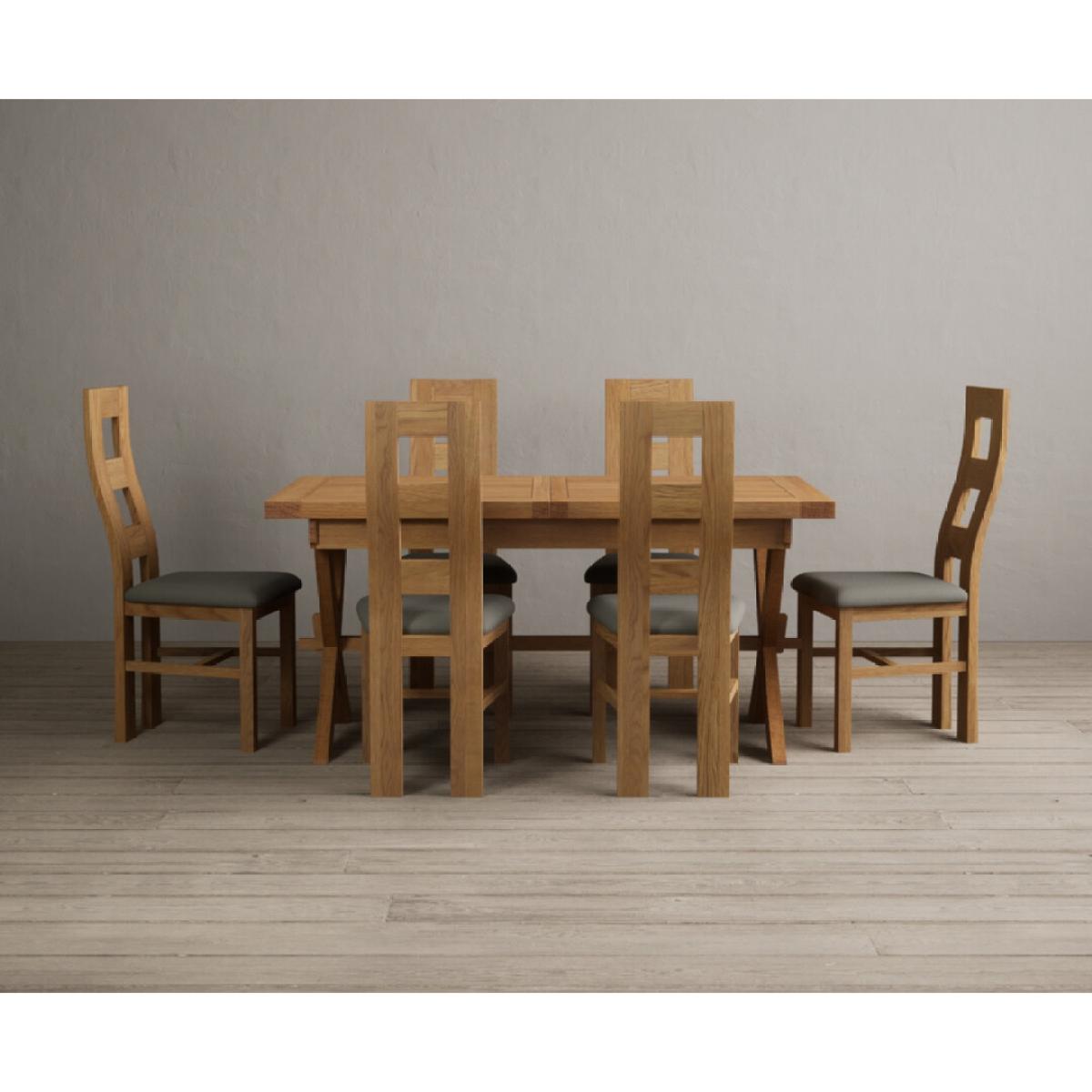 Extending Buckley 160cm Solid Oak Dining Table with 8 Cream Natural Solid Oak Chairs – image 33