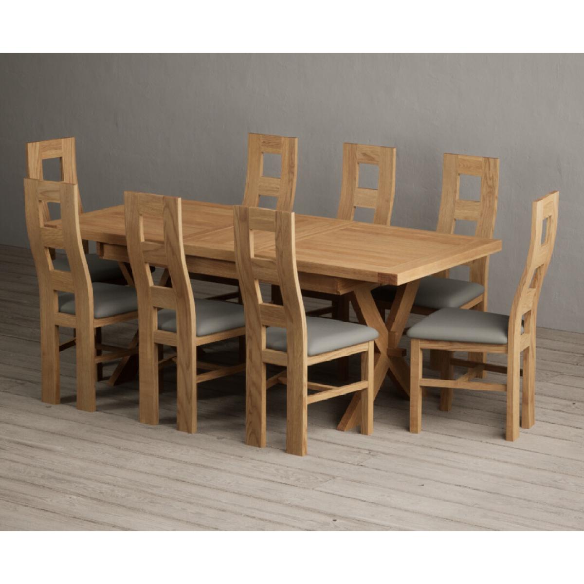 Extending Buckley 160cm Solid Oak Dining Table with 8 Cream Natural Solid Oak Chairs – image 35