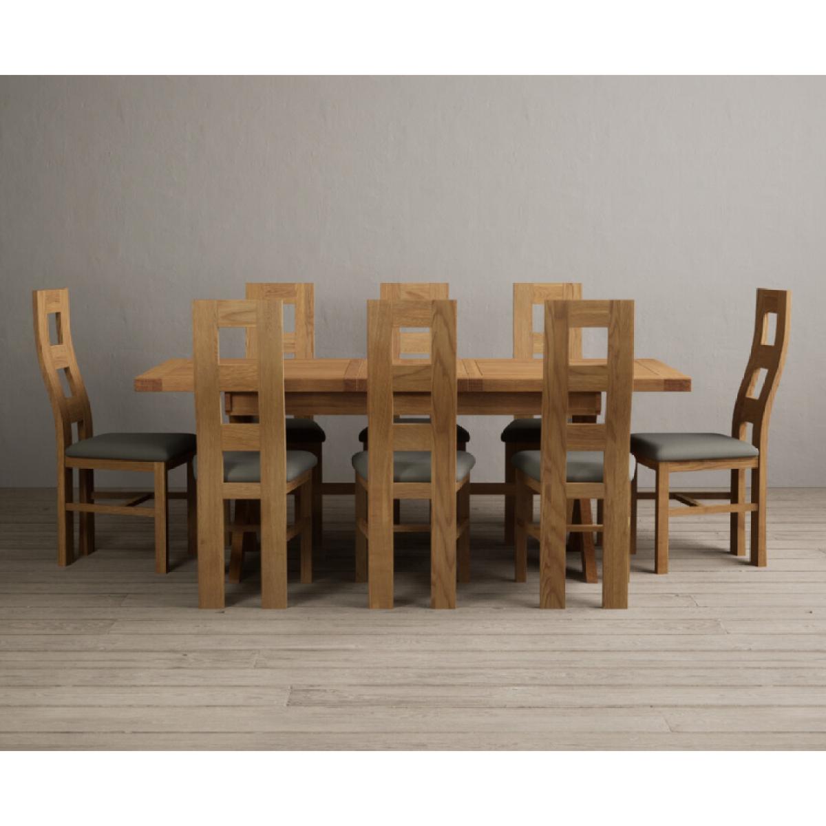 Extending Buckley 160cm Solid Oak Dining Table with 8 Cream Natural Solid Oak Chairs – image 36