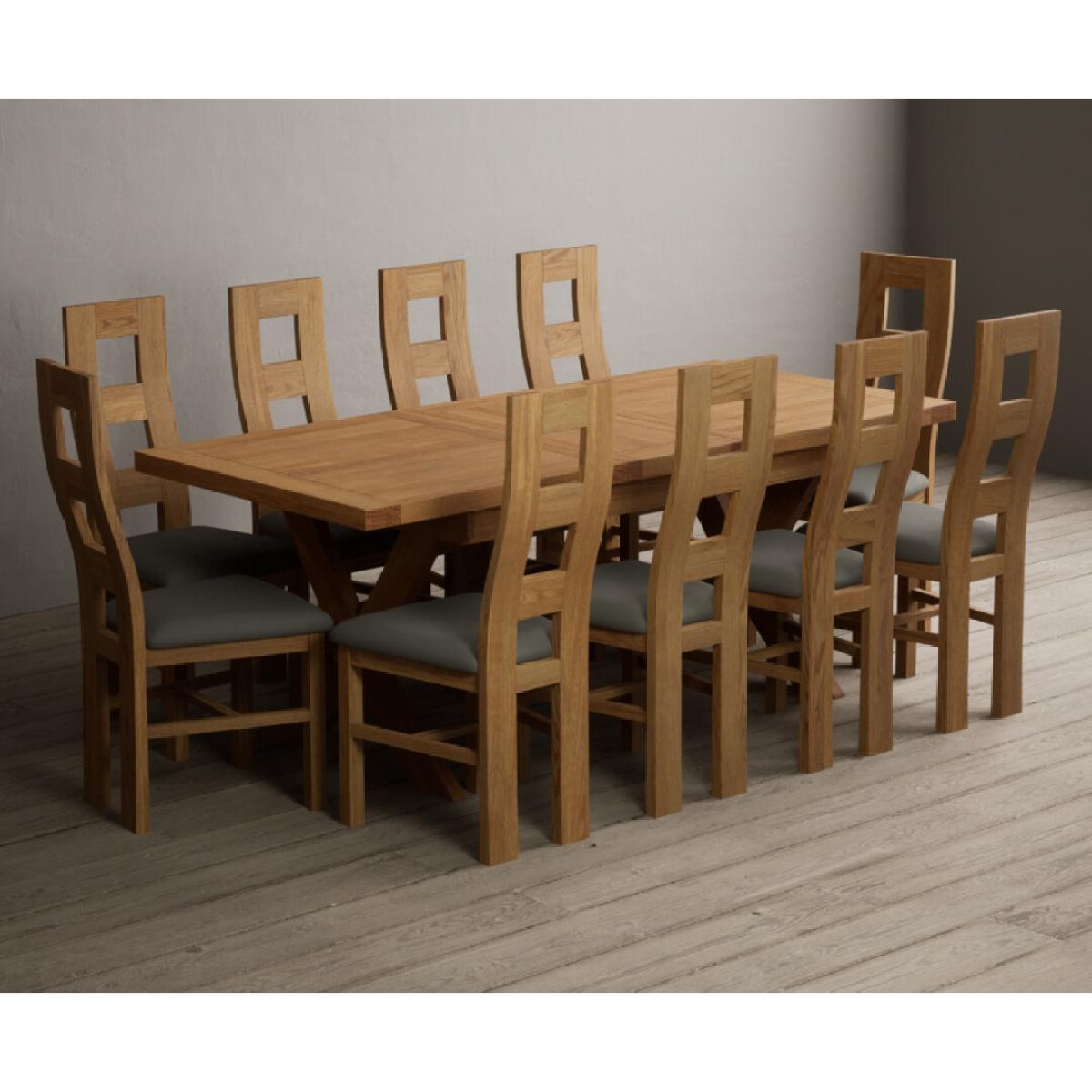 Extending Buckley 160cm Solid Oak Dining Table with 8 Cream Natural Solid Oak Chairs – image 40