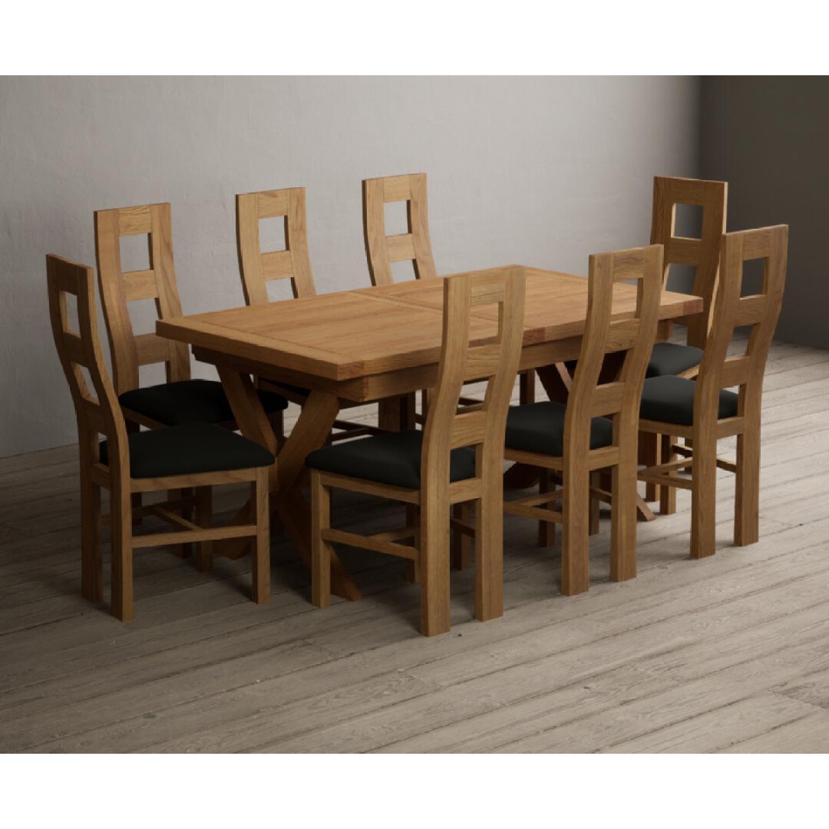 Extending Buckley 160cm Solid Oak Dining Table with 8 Cream Natural Solid Oak Chairs – image 5