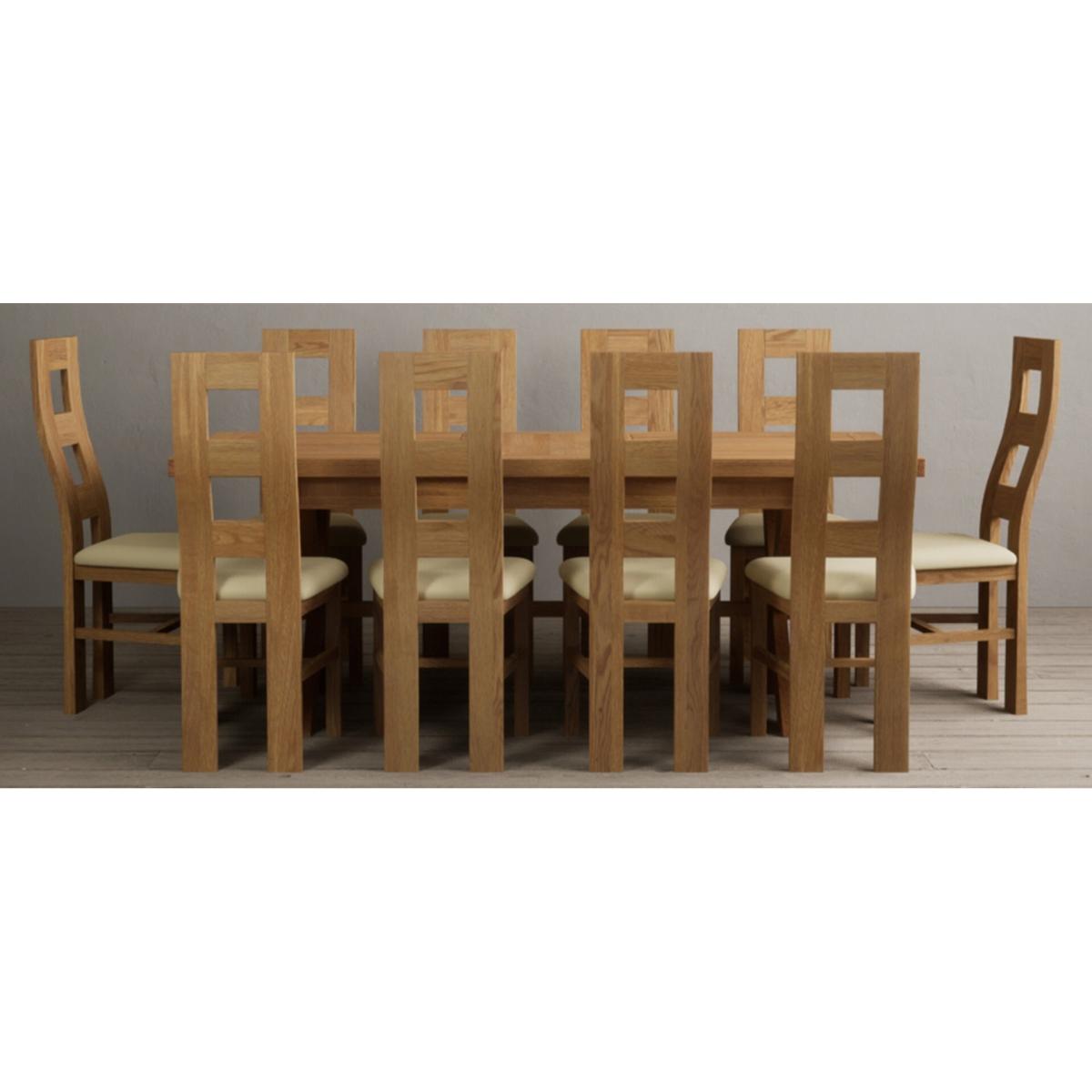 Extending Buckley 160cm Solid Oak Dining Table with 8 Cream Natural Solid Oak Chairs – image 47
