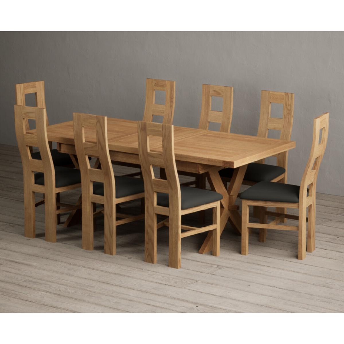 Extending Buckley 160cm Solid Oak Dining Table with 8 Cream Natural Solid Oak Chairs – image 7