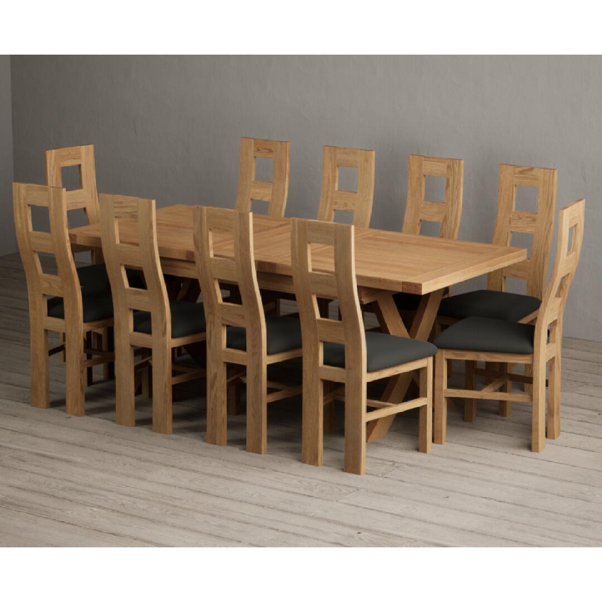 Extending Buckley 160cm Solid Oak Dining Table with 8 Cream Natural Solid Oak Chairs – image 10