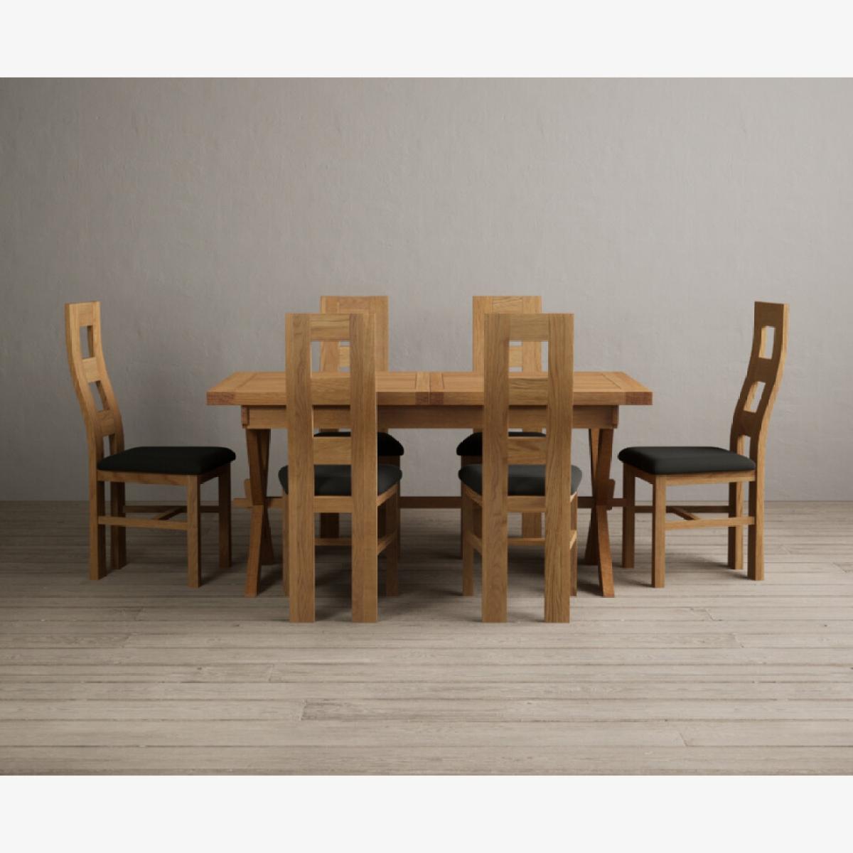 Extending Buckley 160cm Solid Oak Dining Table with 8 Cream Natural Solid Oak Chairs – image 1