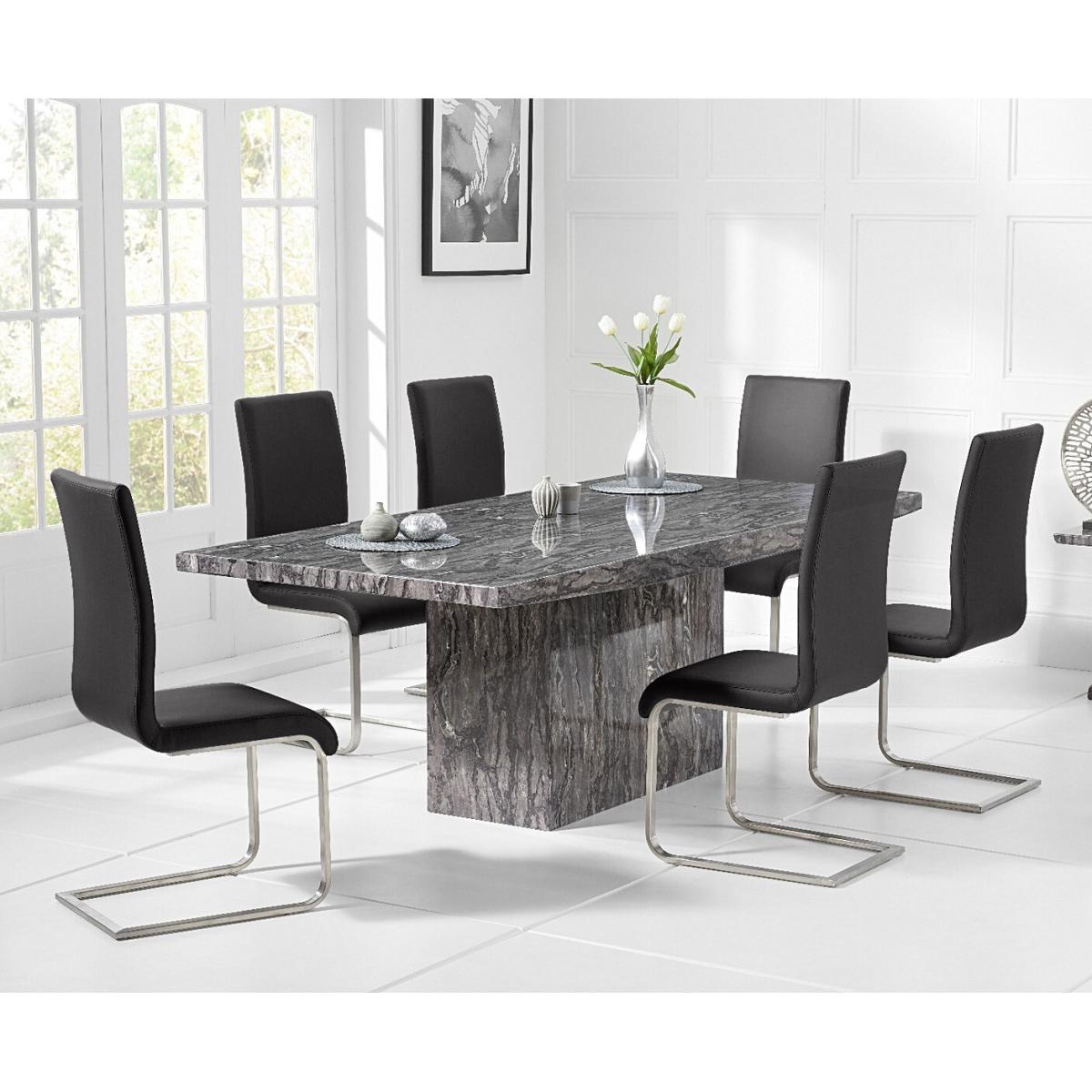 Crema 220cm Grey Marble Dining Table With 6 Grey Austin Chairs – image 2