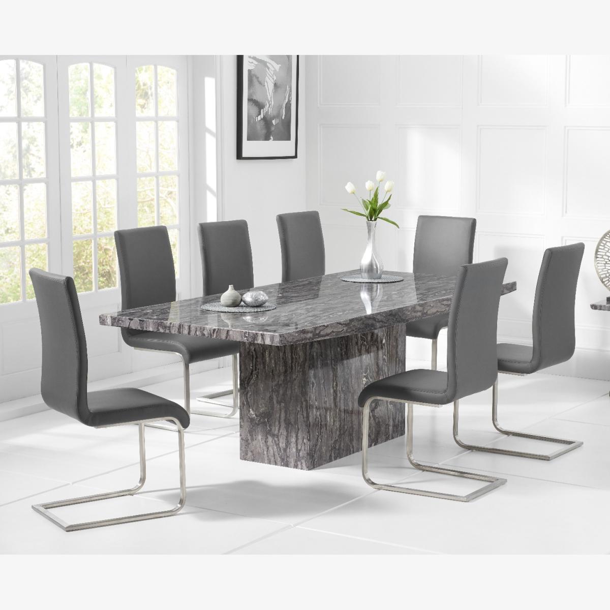 Crema 220cm Grey Marble Dining Table With 6 Grey Austin Chairs – image 1