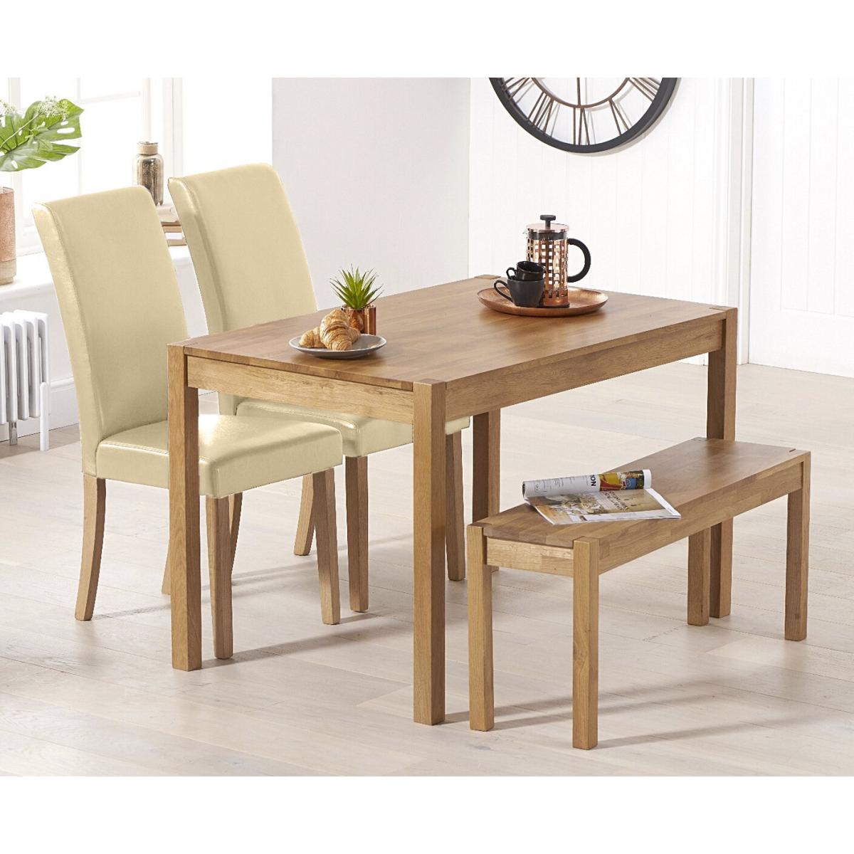 York 120cm Solid Oak Dining Table With 2 Grey Olivia Chairs And 2 York Bencheses – image 3