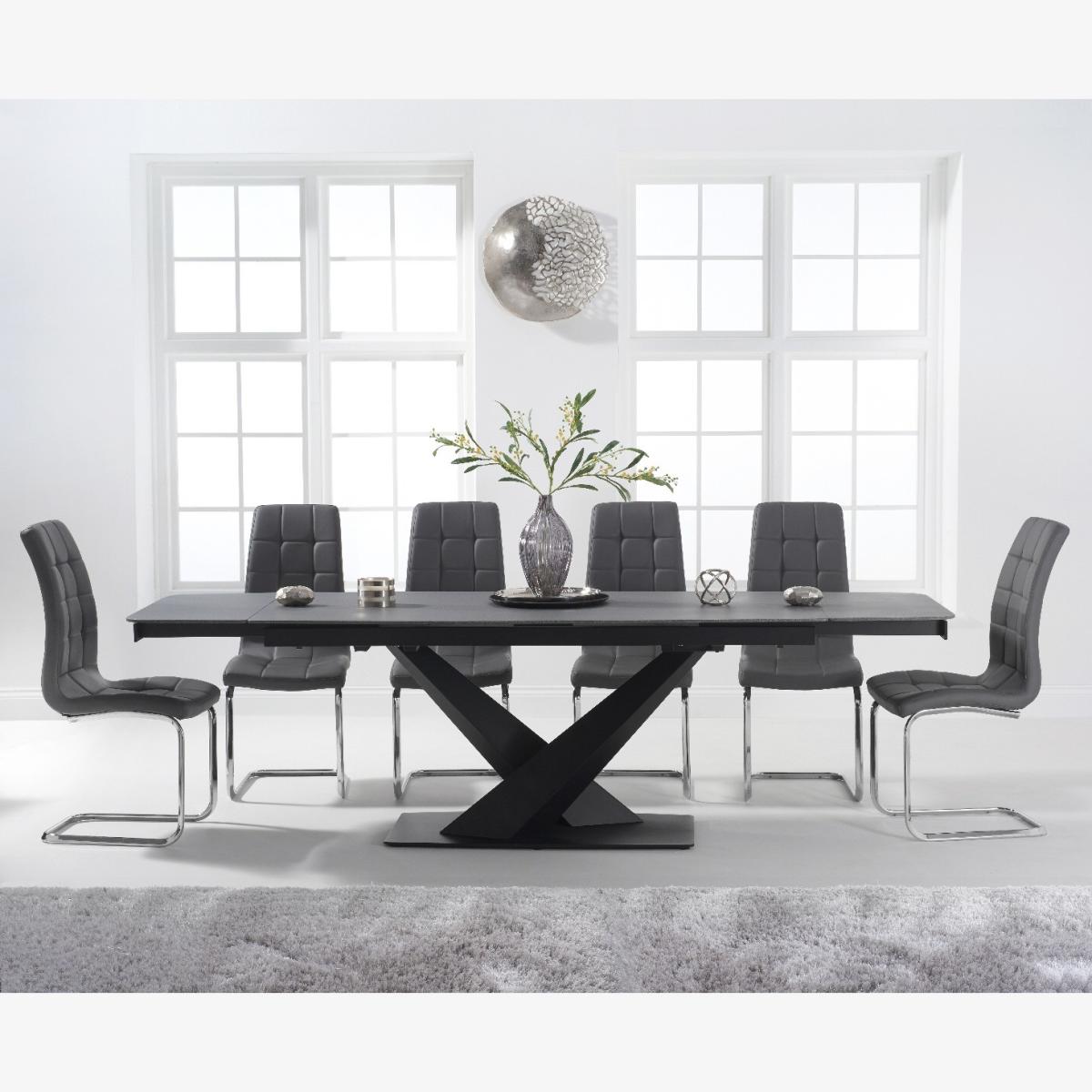 Extending Jacob 180cm Grey Stone Dining Table with 8 Grey Vigo Chairs – image 1