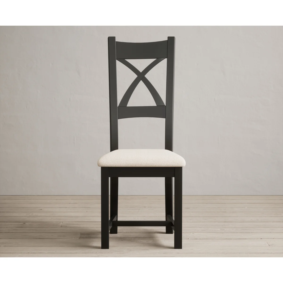 Extending Buxton 140cm Oak and Black Painted Dining Table with 8 Linen Painted Chairs – image 8