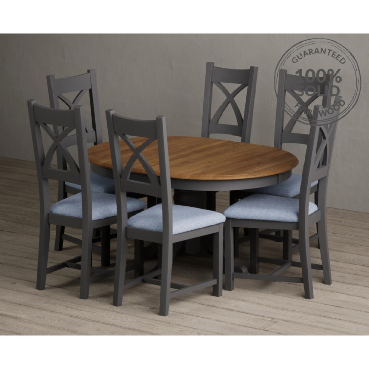 Extending Hertford 100cm - 130cm Oak and Charcoal Grey Painted Pedestal Dining Table with 4 Linen Painted Chairs – image 11