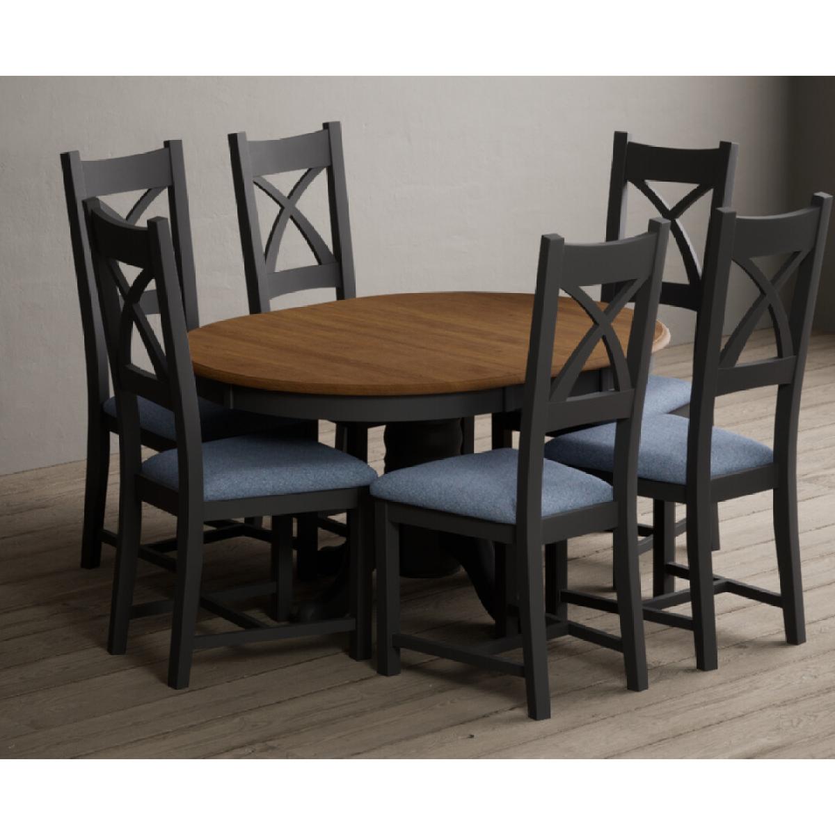 Extending Hertford 100cm - 130cm Oak and Charcoal Grey Painted Pedestal Dining Table with 4 Linen Painted Chairs – image 13