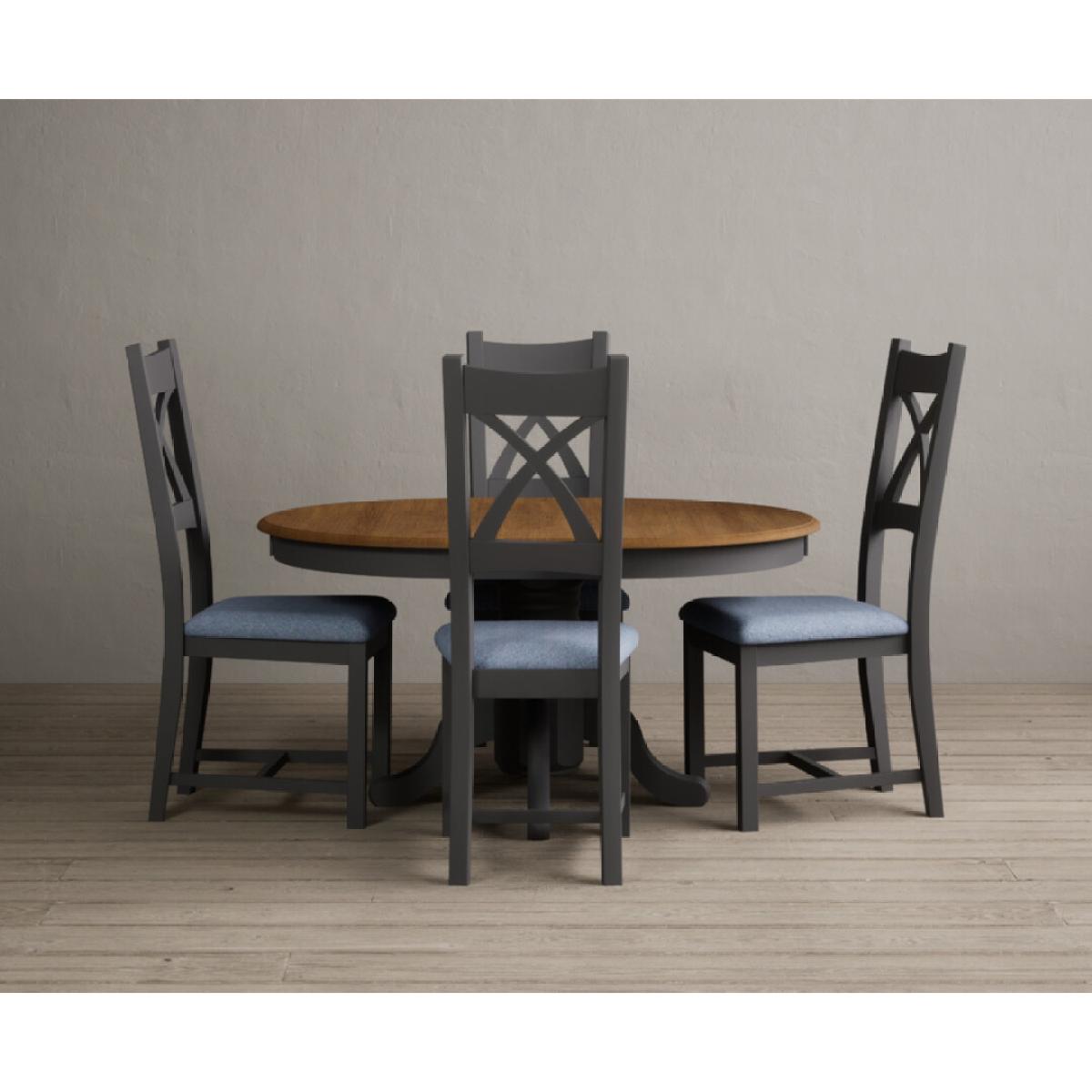 Extending Hertford 100cm - 130cm Oak and Charcoal Grey Painted Pedestal Dining Table with 4 Linen Painted Chairs – image 15