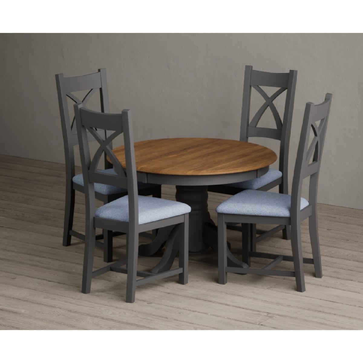Extending Hertford 100cm - 130cm Oak and Charcoal Grey Painted Pedestal Dining Table with 4 Linen Painted Chairs – image 17