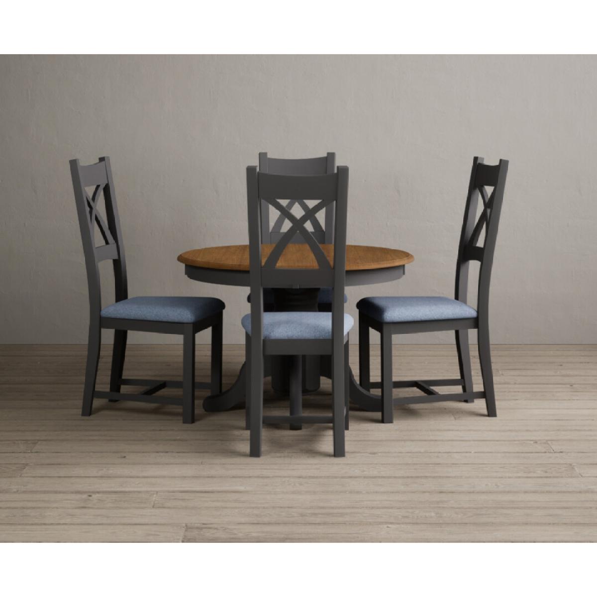 Extending Hertford 100cm - 130cm Oak and Charcoal Grey Painted Pedestal Dining Table with 4 Linen Painted Chairs – image 18