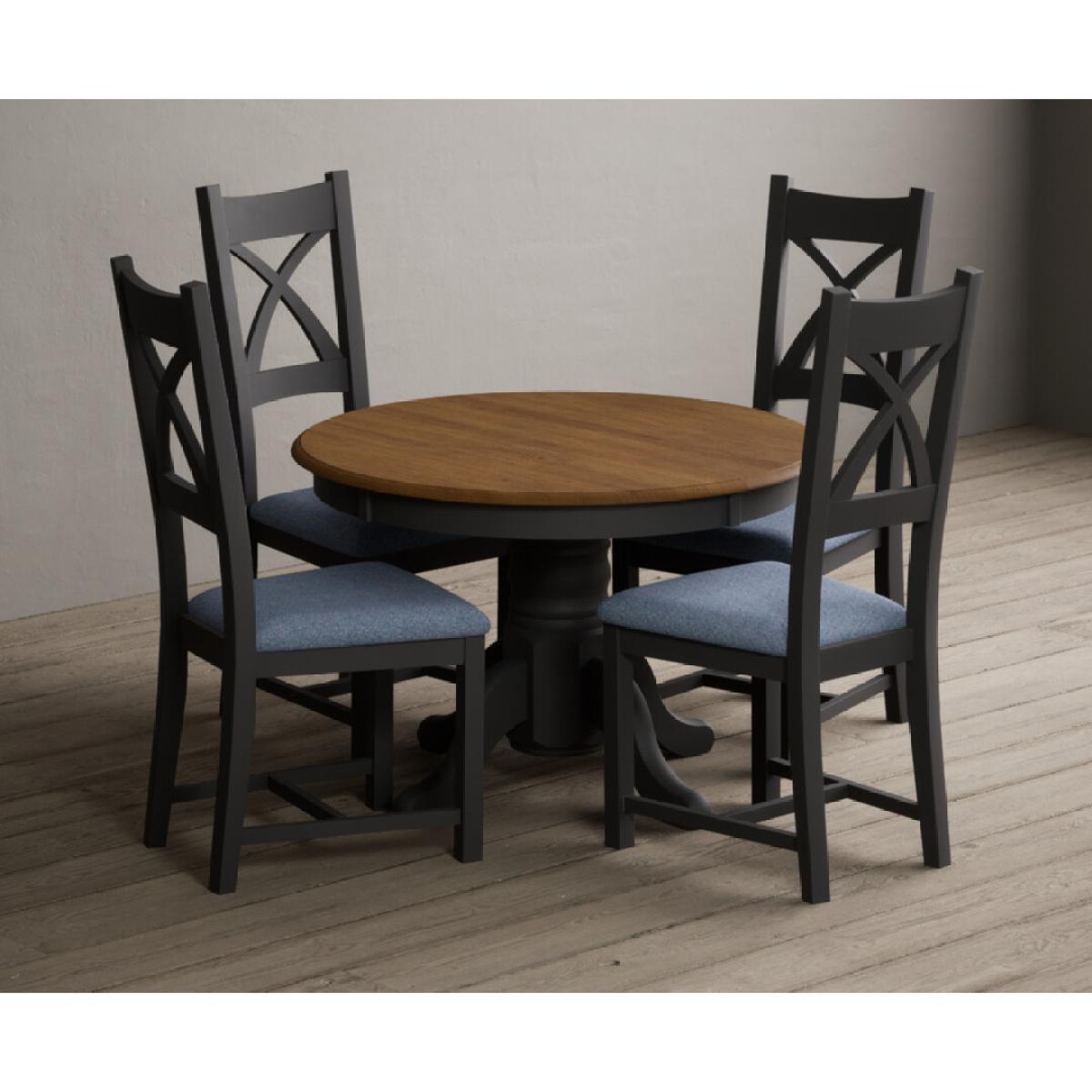 Extending Hertford 100cm - 130cm Oak and Charcoal Grey Painted Pedestal Dining Table with 4 Linen Painted Chairs – image 19