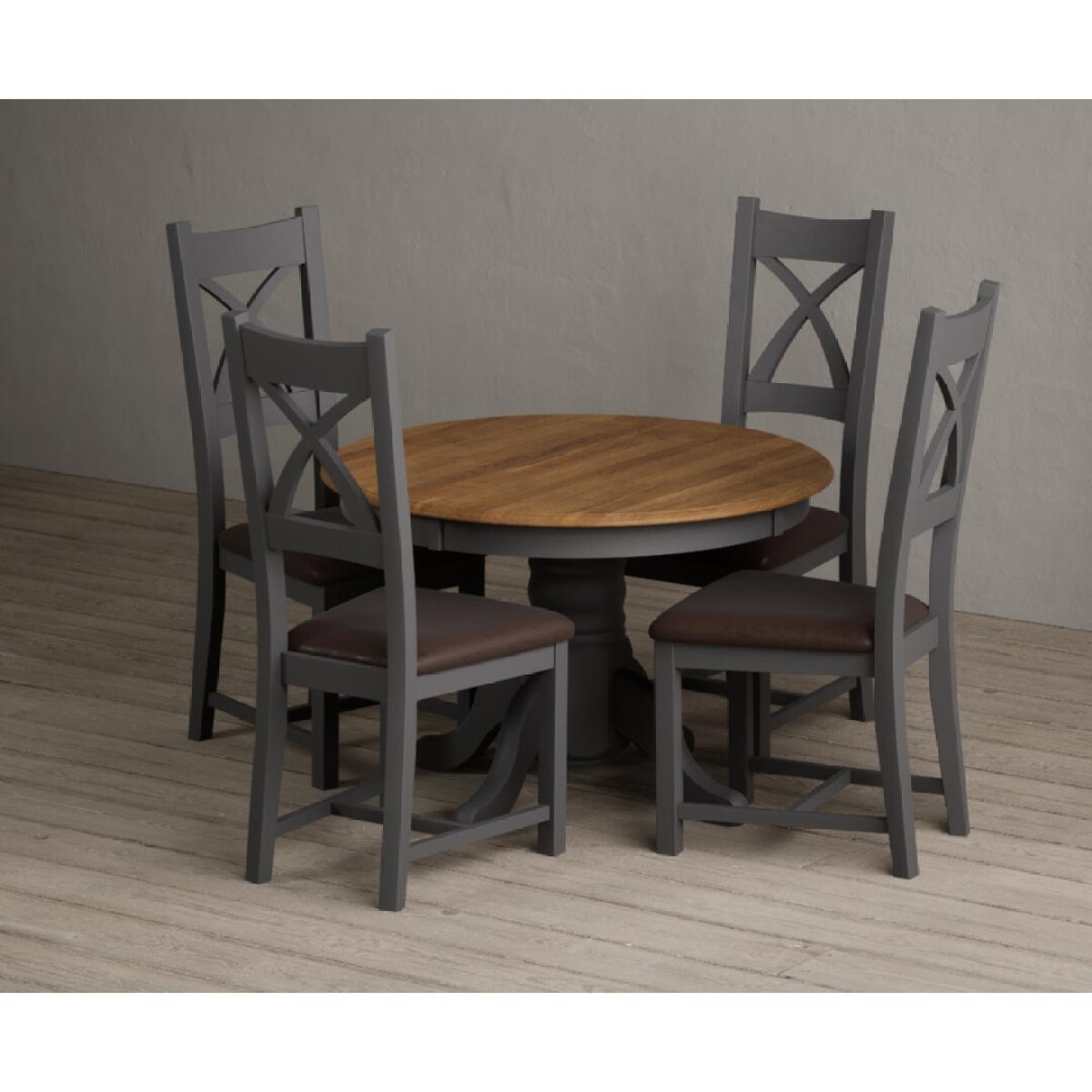 Extending Hertford 100cm - 130cm Oak and Charcoal Grey Painted Pedestal Dining Table with 4 Linen Painted Chairs – image 28