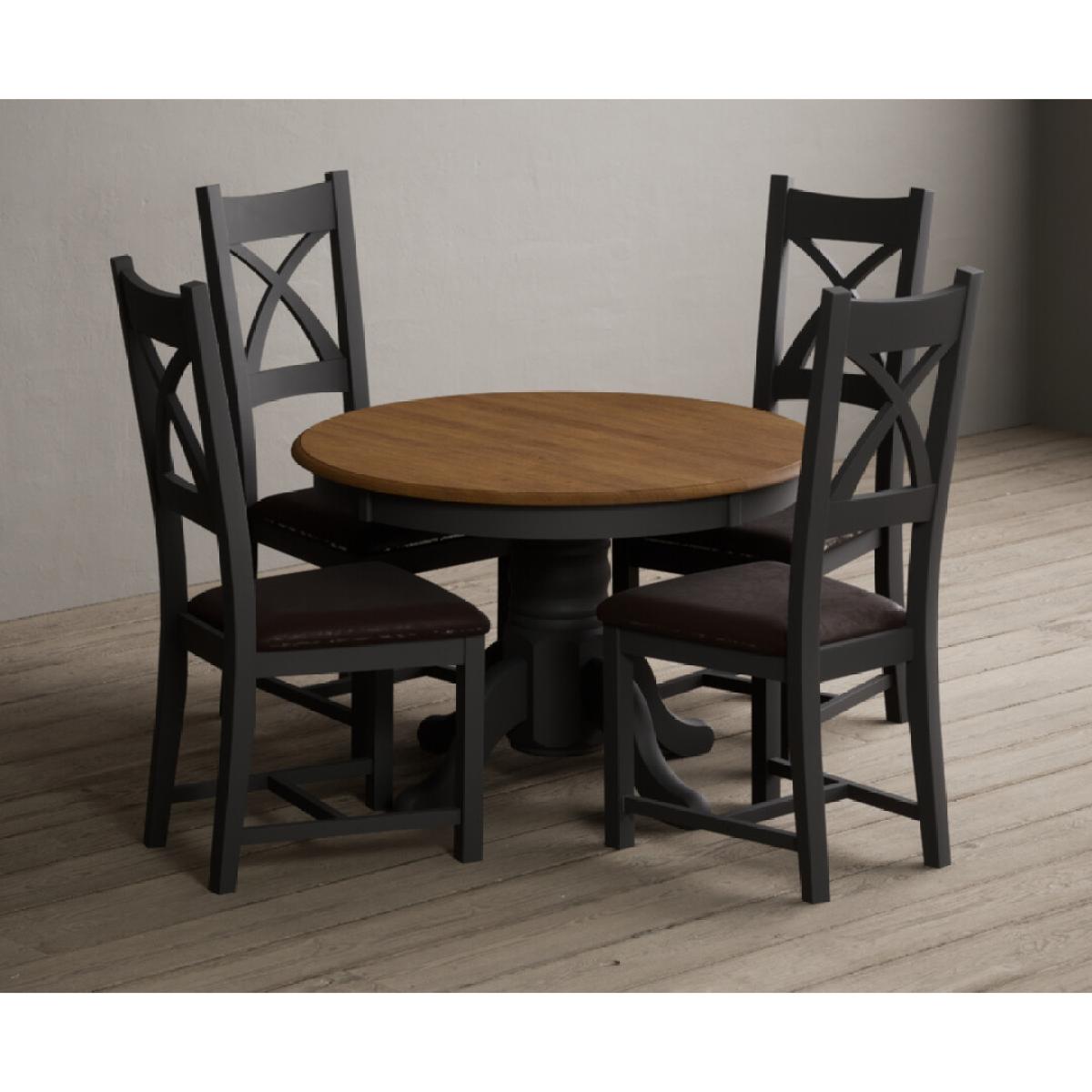 Extending Hertford 100cm - 130cm Oak and Charcoal Grey Painted Pedestal Dining Table with 4 Linen Painted Chairs – image 30