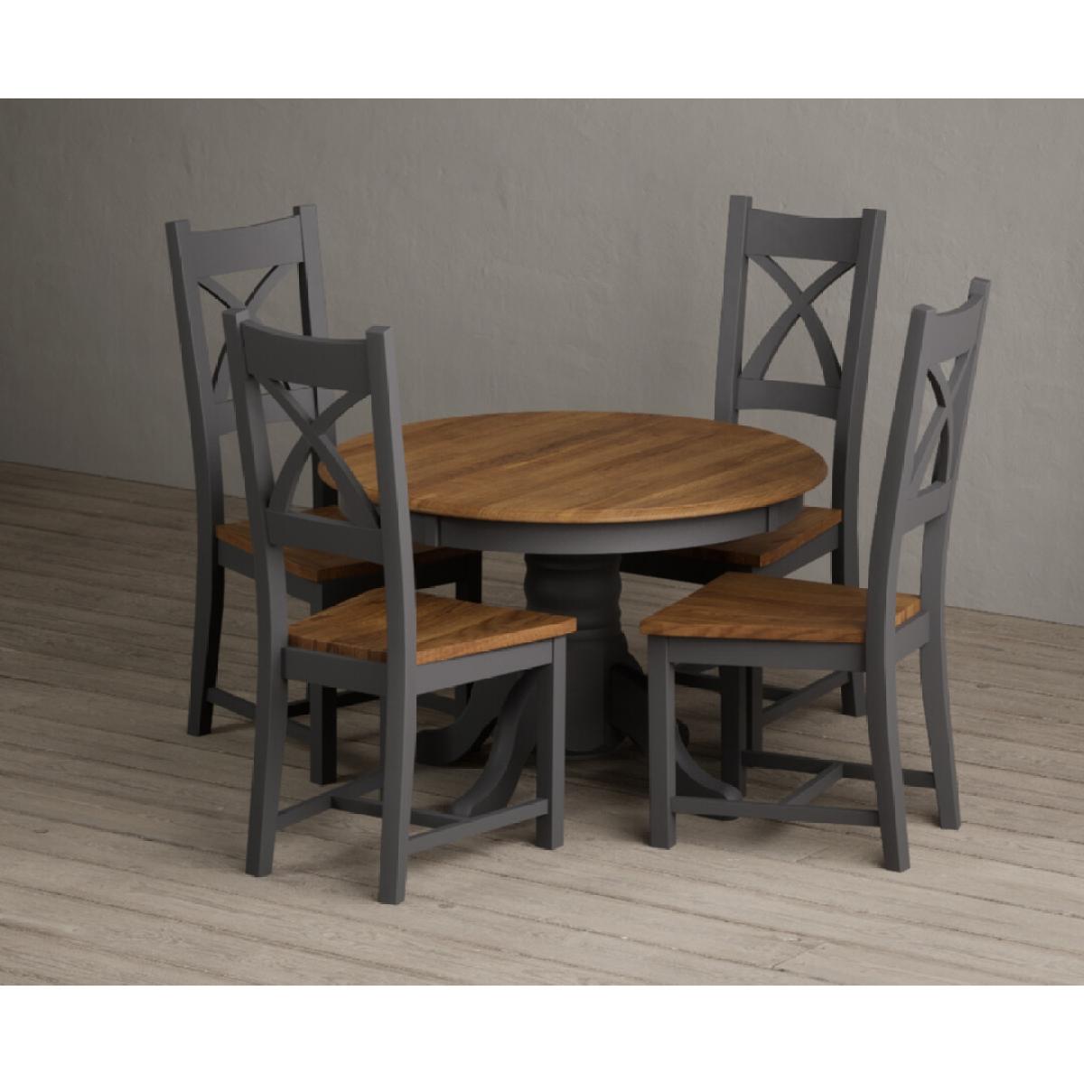 Extending Hertford 100cm - 130cm Oak and Charcoal Grey Painted Pedestal Dining Table with 4 Linen Painted Chairs – image 39