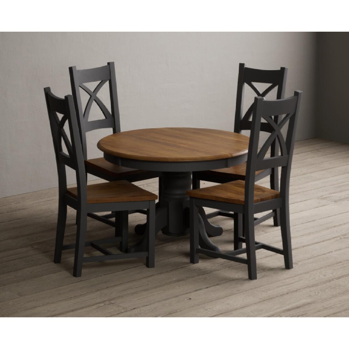 Extending Hertford 100cm - 130cm Oak and Charcoal Grey Painted Pedestal Dining Table with 4 Linen Painted Chairs – image 41