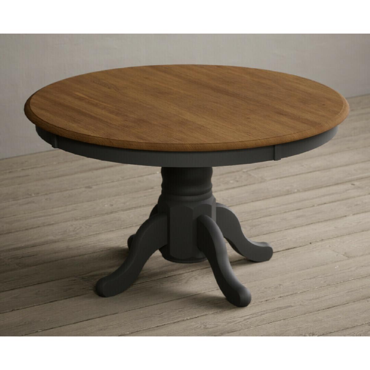 Extending Hertford 100cm - 130cm Oak and Charcoal Grey Painted Pedestal Dining Table with 4 Linen Painted Chairs – image 43