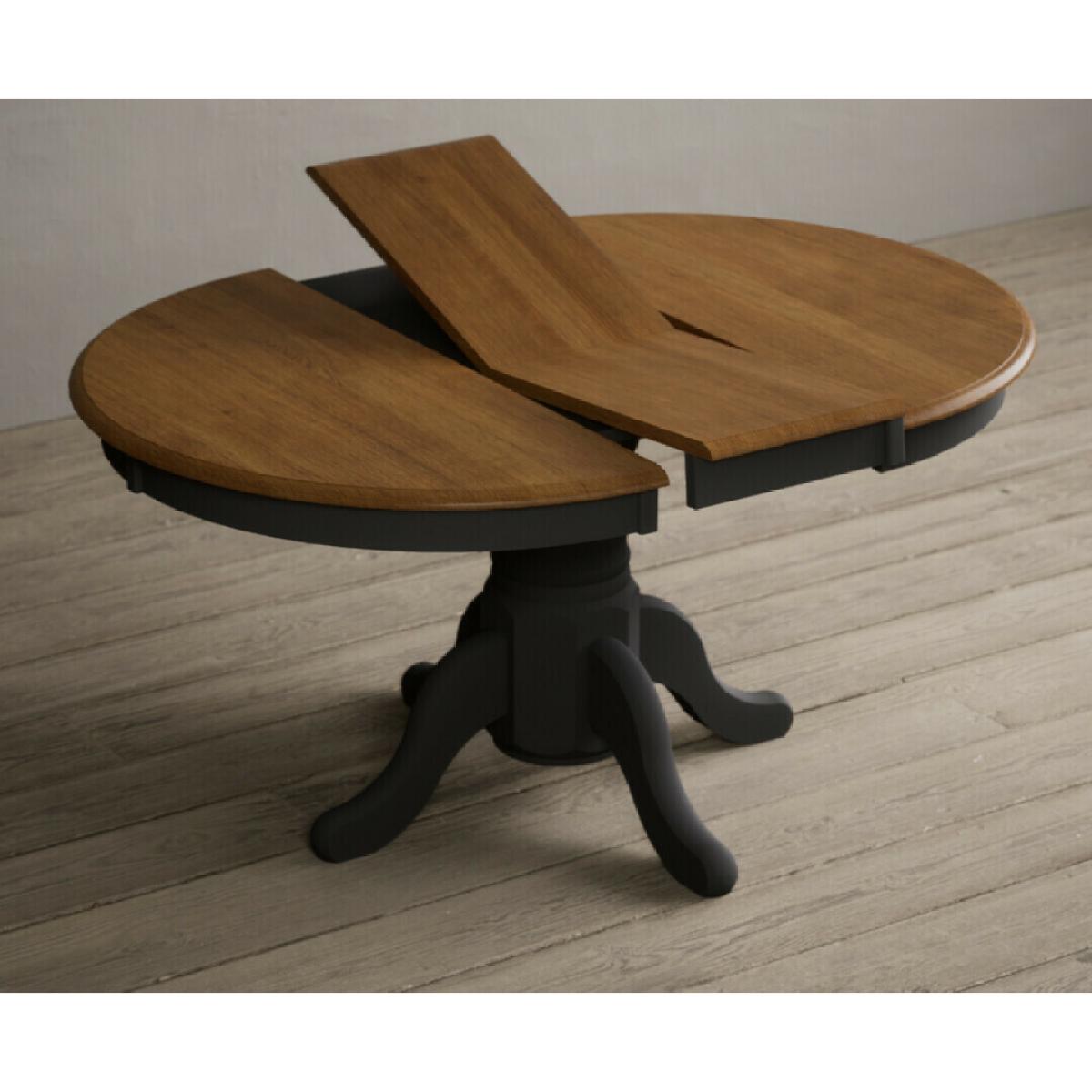 Extending Hertford 100cm - 130cm Oak and Charcoal Grey Painted Pedestal Dining Table with 4 Linen Painted Chairs – image 45