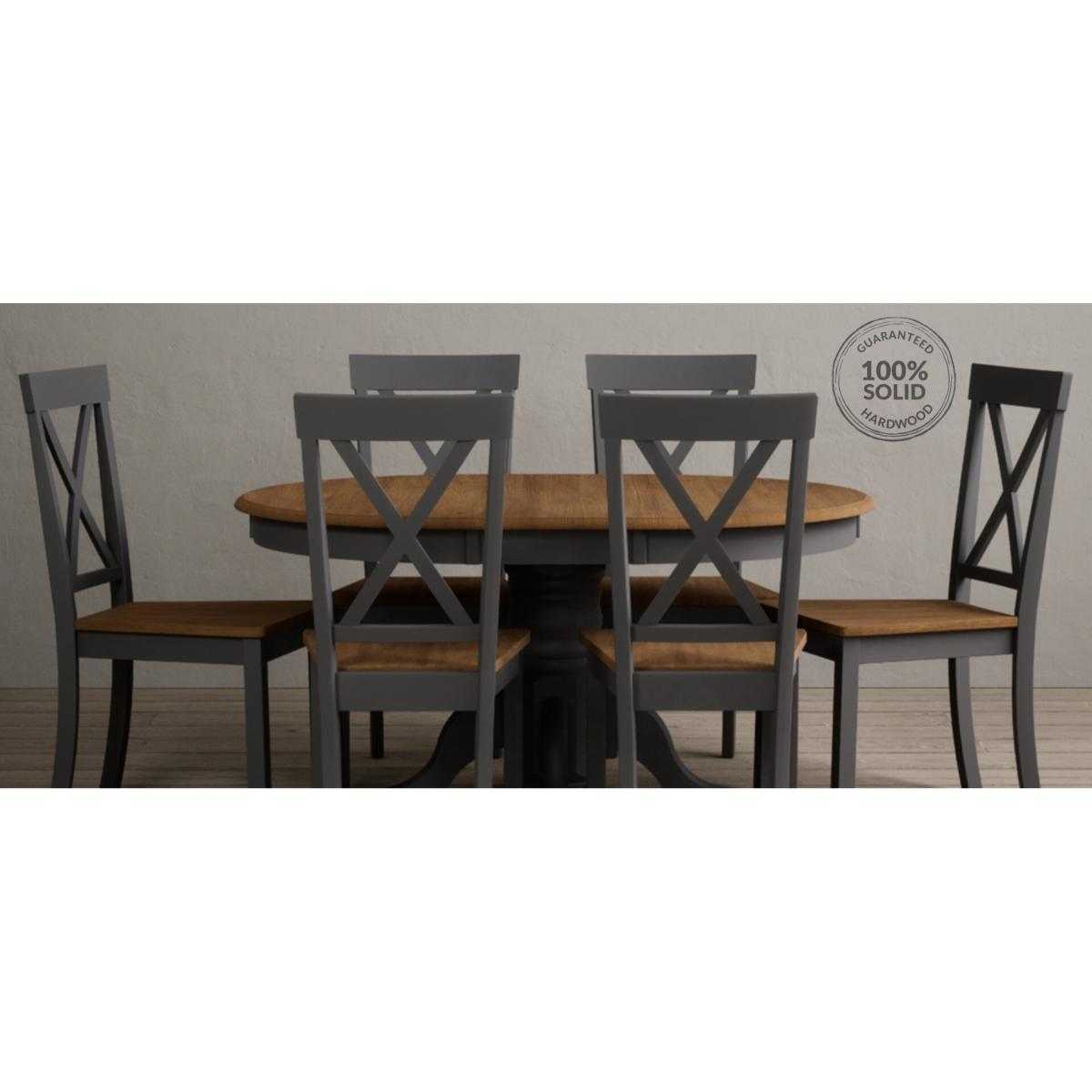 Extending Hertford 100cm - 130cm Oak and Charcoal Grey Painted Pedestal Dining Table with 4 Linen Painted Chairs – image 56
