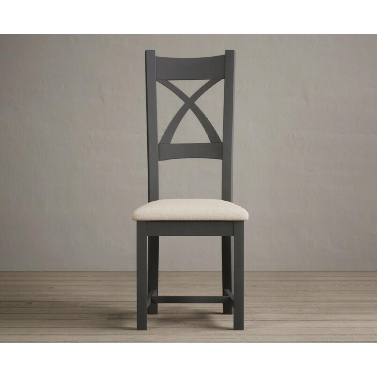 Extending Hertford 100cm - 130cm Oak and Charcoal Grey Painted Pedestal Dining Table with 4 Linen Painted Chairs – image 58