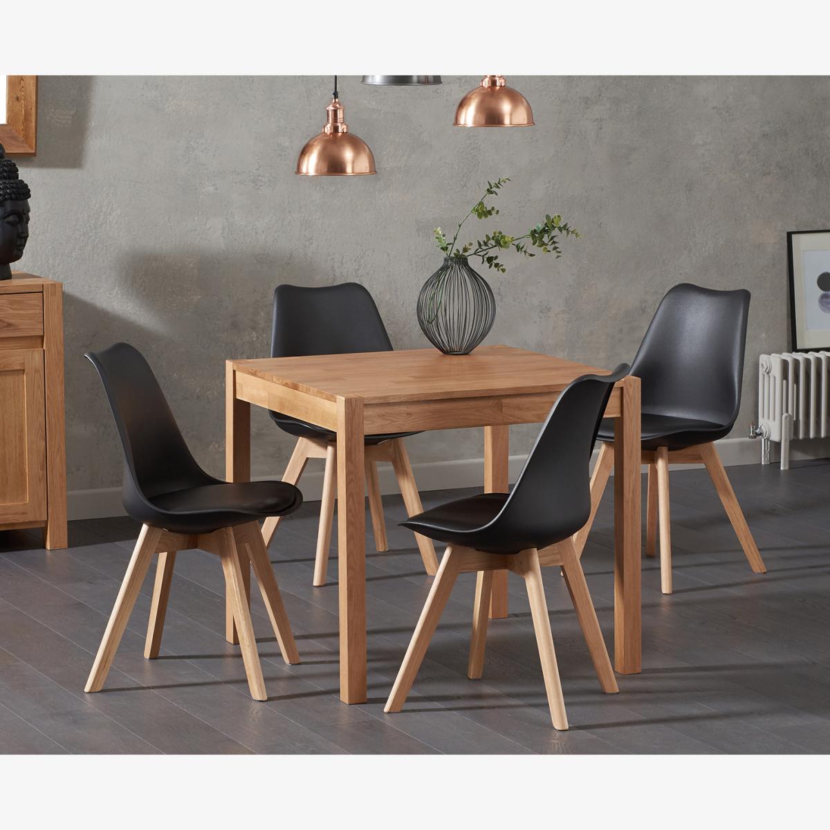 Oxford 80cm Solid Oak Dining Table With 4 White Duke Faux Leather Chairs