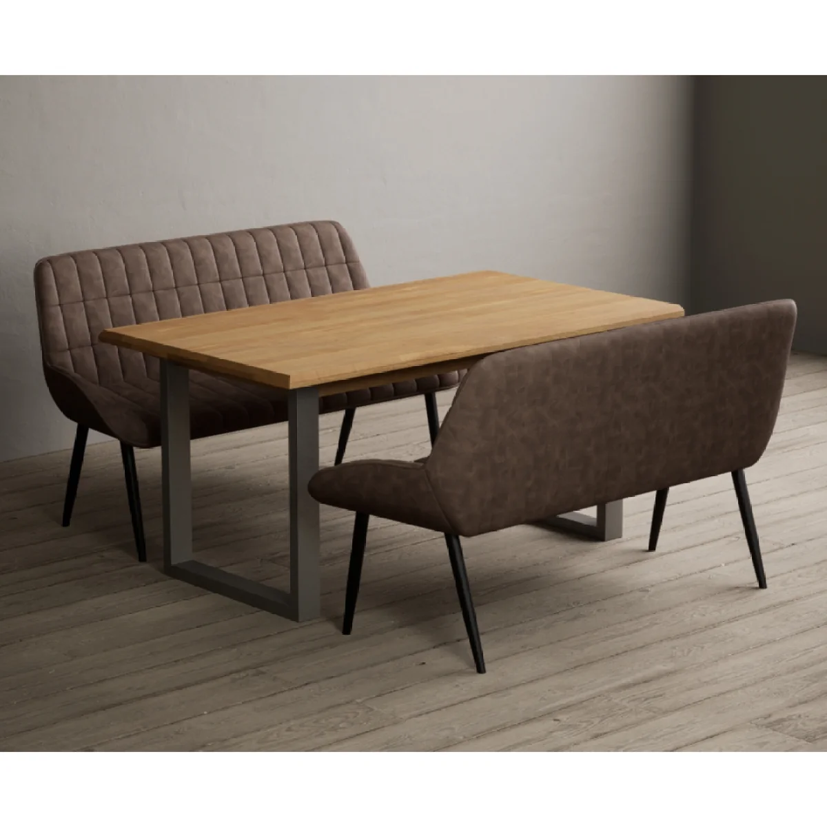 Parker 160cm Solid Oak Dining Table with 2 Brown Benches – image 6