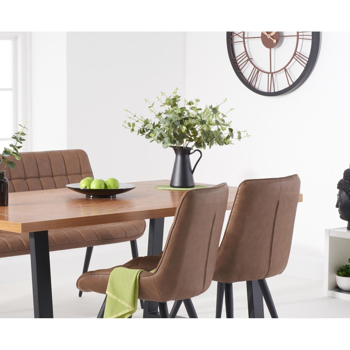 Urban 180cm Ash and Veneer Industrial Dining Table with 4 Brown Larson Chairs with 1 Brown Bench – image 2