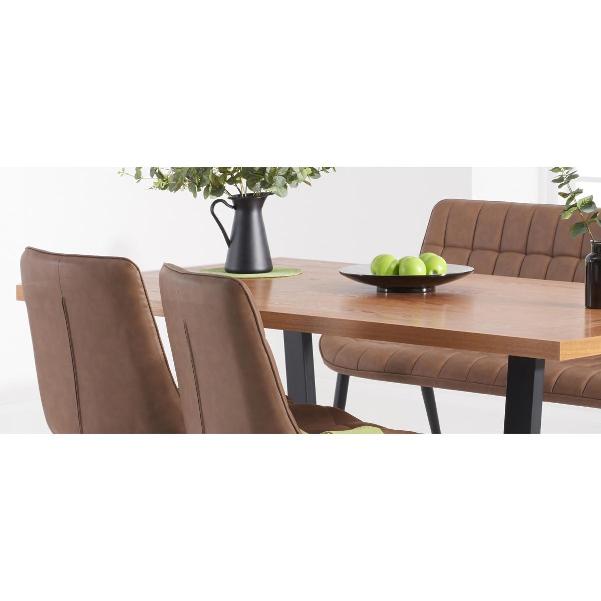 Urban 180cm Ash and Veneer Industrial Dining Table with 4 Brown Larson Chairs with 1 Brown Bench – image 15