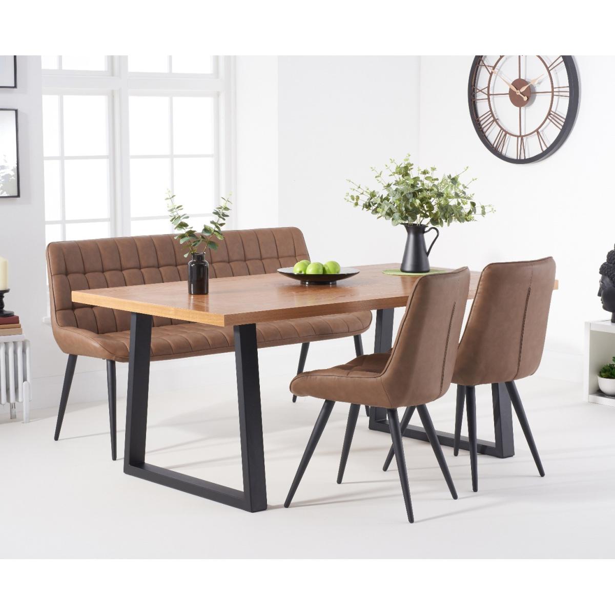 Urban 180cm Ash and Veneer Industrial Dining Table with 4 Brown Larson Chairs with 1 Brown Bench – image 3