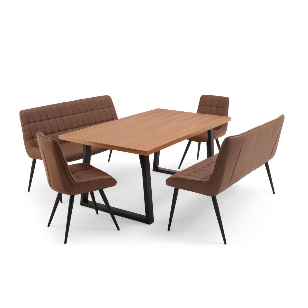 Urban 180cm Ash and Veneer Industrial Dining Table with 4 Brown Larson Chairs with 1 Brown Bench – image 10