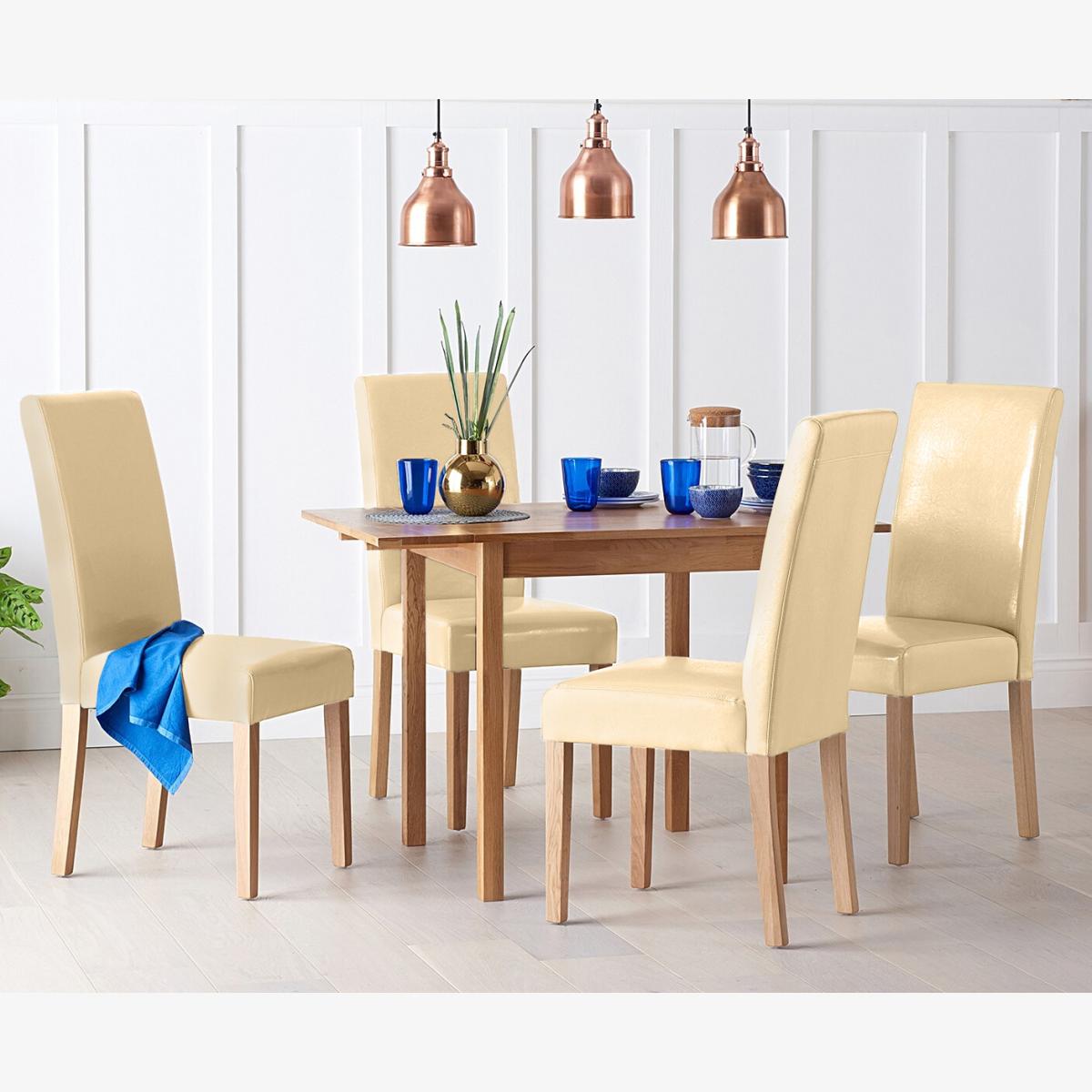 Extending York 70cm Solid Oak Dining Table With 4 Cream Olivia Chairs – image 1
