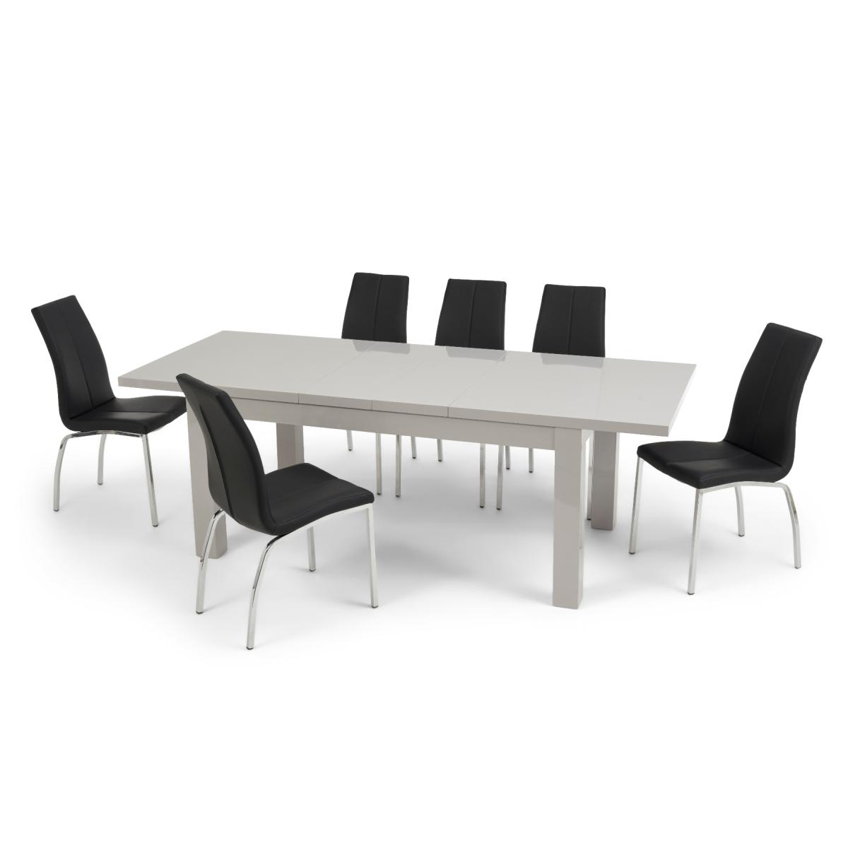 Atlanta Light Grey Gloss 160-220cm Extending Dining Table With 10 Black Cavello Chairs – image 11