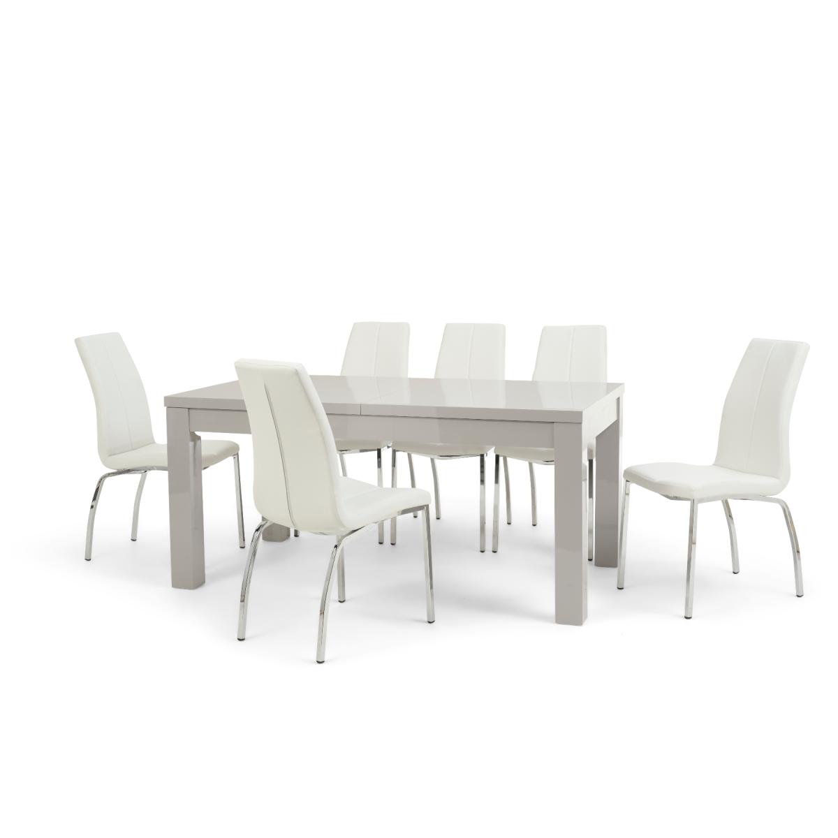 Atlanta Light Grey Gloss 160-220cm Extending Dining Table With 10 Black Cavello Chairs – image 14