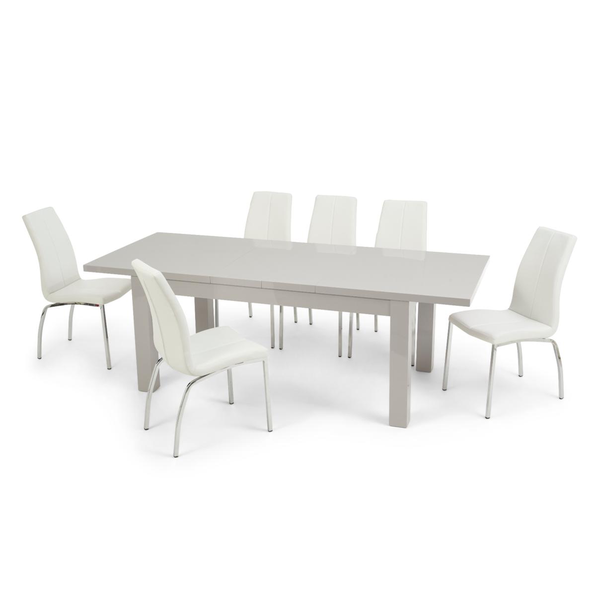 Atlanta Light Grey Gloss 160-220cm Extending Dining Table With 10 Black Cavello Chairs – image 15
