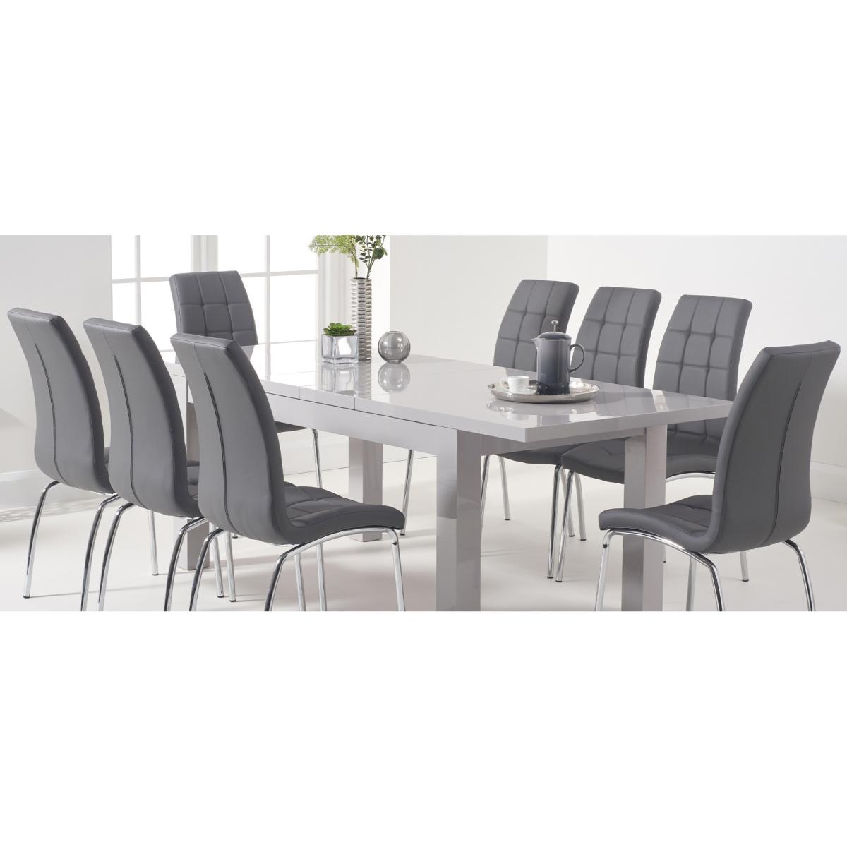Atlanta Light Grey Gloss 160-220cm Extending Dining Table With 10 Black Cavello Chairs – image 21
