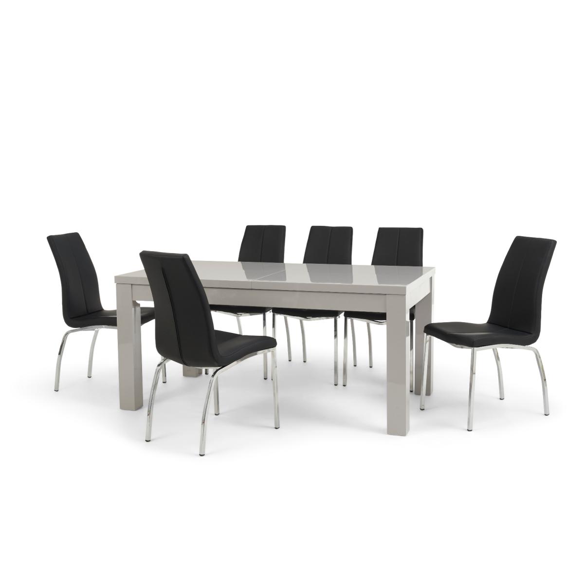 Atlanta Light Grey Gloss 160-220cm Extending Dining Table With 10 Black Cavello Chairs – image 10