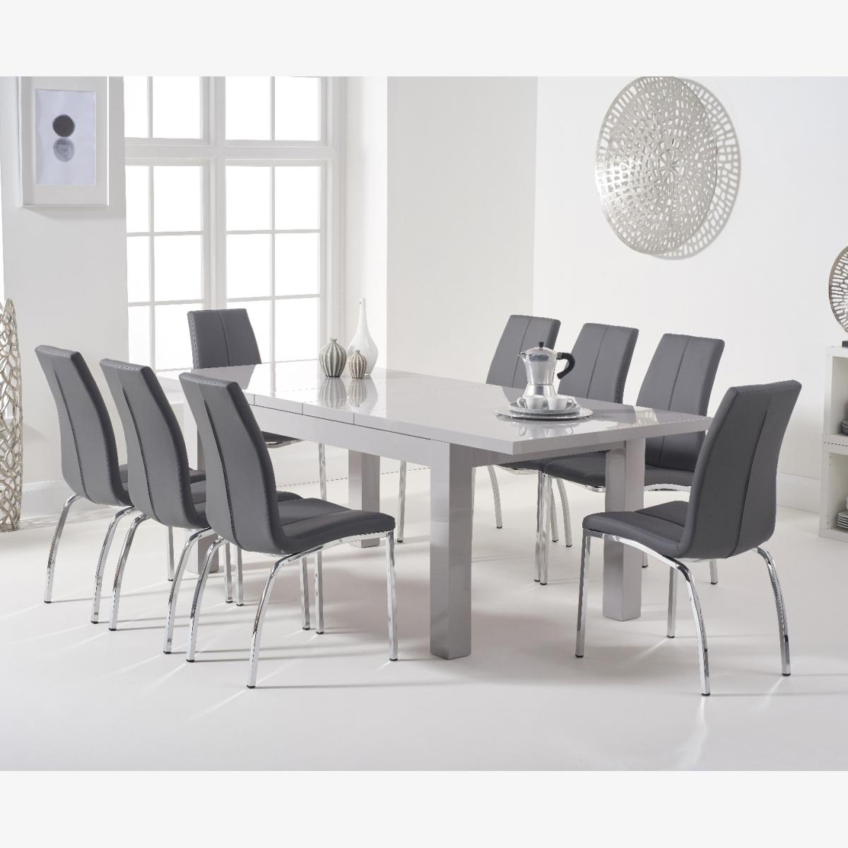Atlanta Light Grey Gloss 160-220cm Extending Dining Table With 10 Black Cavello Chairs – image 1