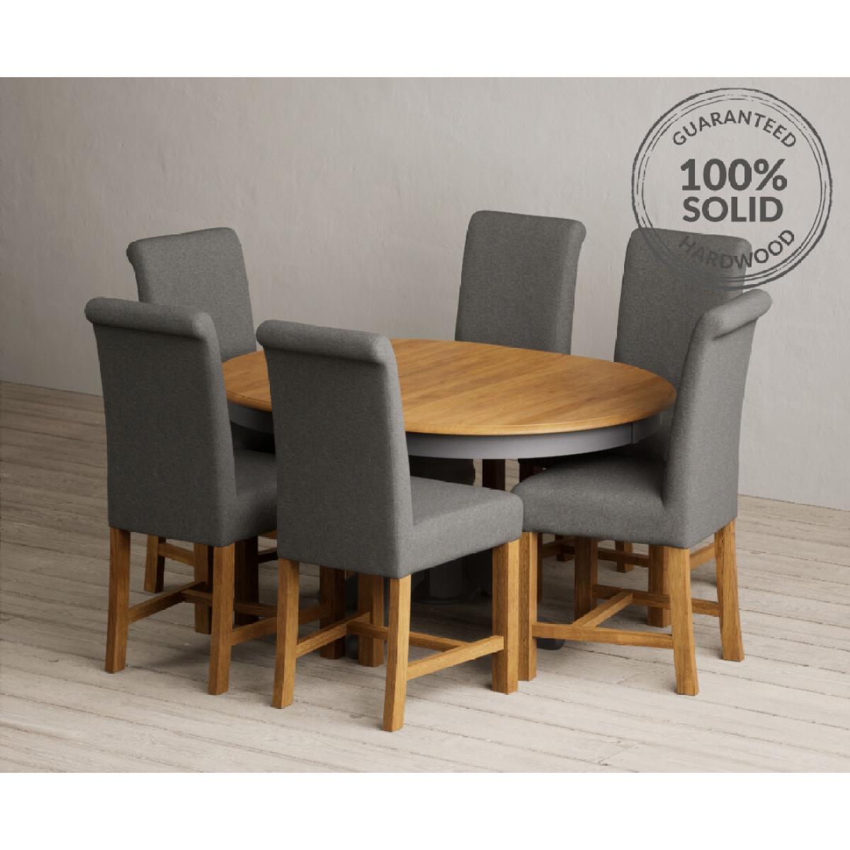 Extending Hertford 100cm - 130cm Oak and Charcoal Grey Painted Pedestal Dining Table with 4 Charcoal Grey Chairs – image 2