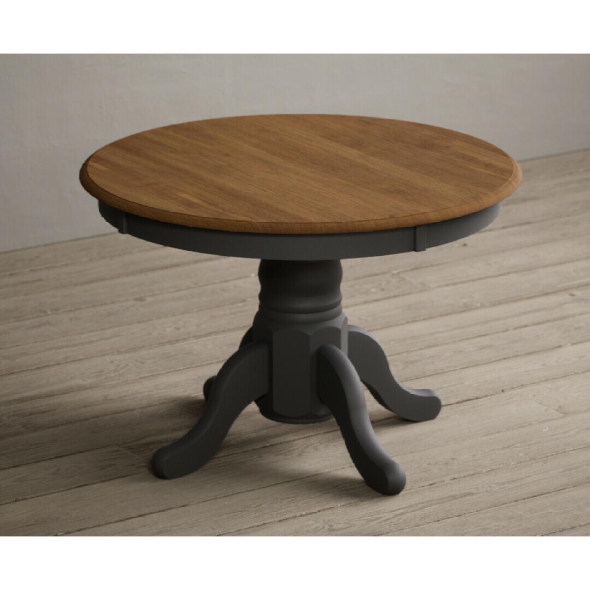 Extending Hertford 100cm - 130cm Oak and Charcoal Grey Painted Pedestal Dining Table with 4 Charcoal Grey Chairs – image 12
