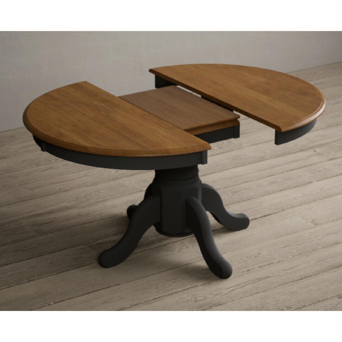 Extending Hertford 100cm - 130cm Oak and Charcoal Grey Painted Pedestal Dining Table with 4 Charcoal Grey Chairs – image 13