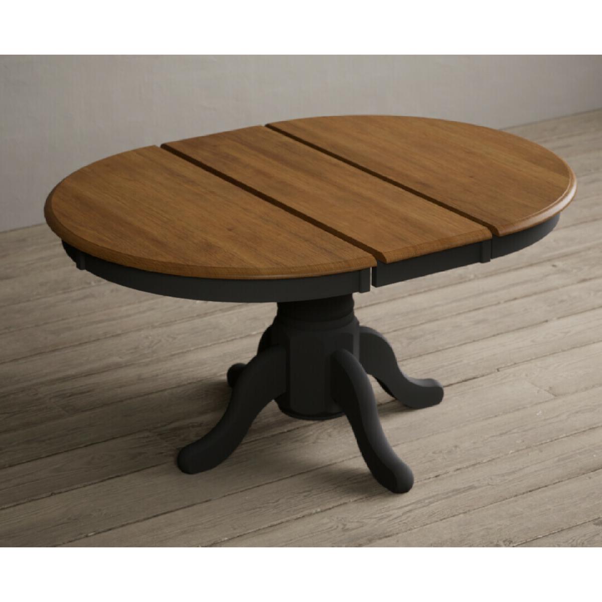 Extending Hertford 100cm - 130cm Oak and Charcoal Grey Painted Pedestal Dining Table with 4 Charcoal Grey Chairs – image 15