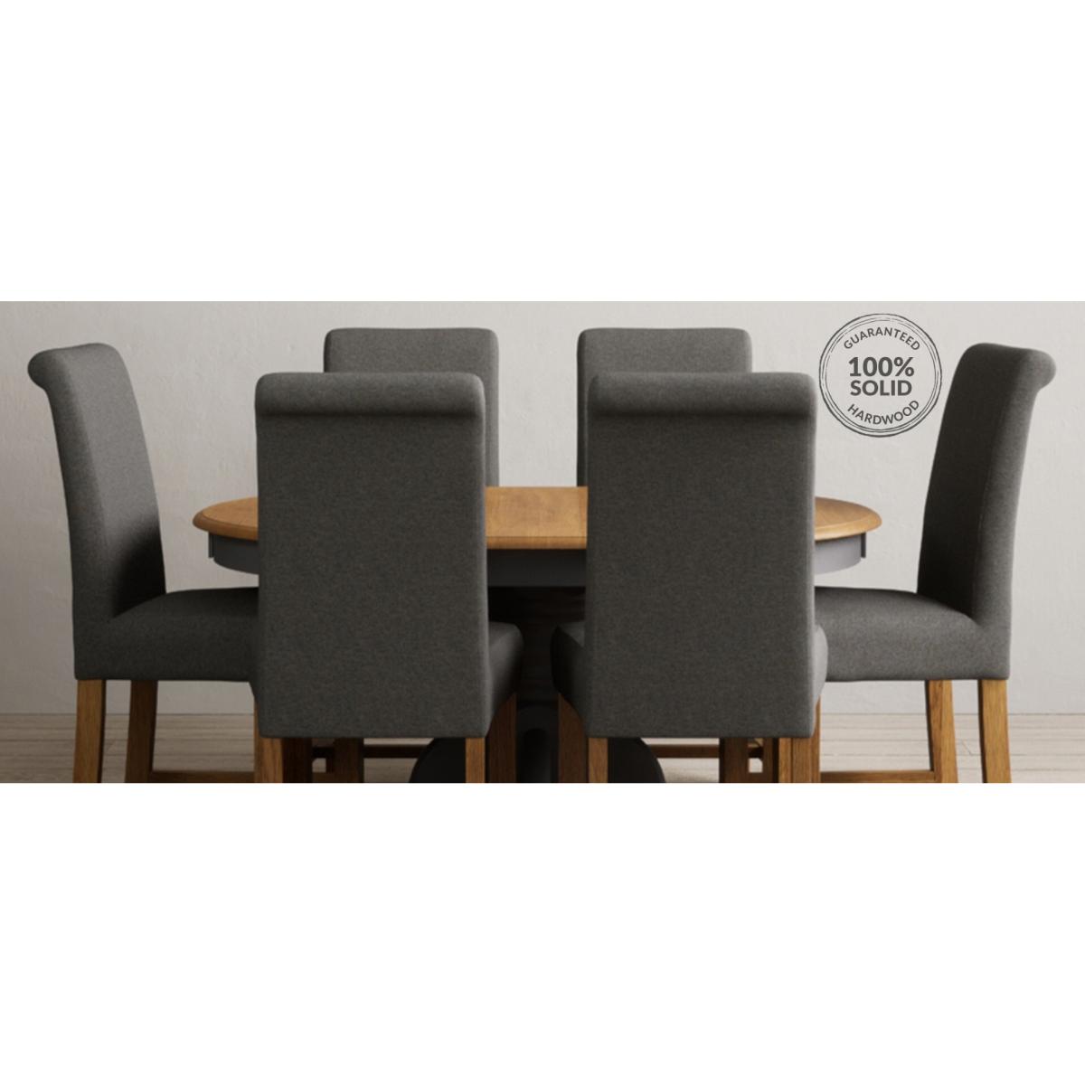 Extending Hertford 100cm - 130cm Oak and Charcoal Grey Painted Pedestal Dining Table with 4 Charcoal Grey Chairs – image 16