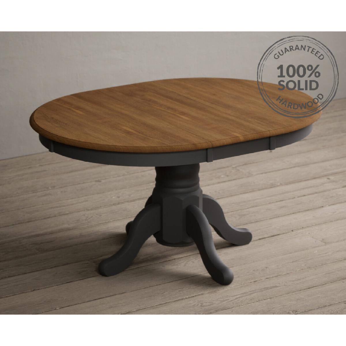 Extending Hertford 100cm - 130cm Oak and Charcoal Grey Painted Pedestal Dining Table with 4 Charcoal Grey Chairs – image 19