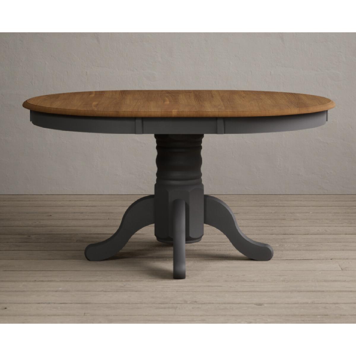 Extending Hertford 100cm - 130cm Oak and Charcoal Grey Painted Pedestal Dining Table with 4 Charcoal Grey Chairs – image 20