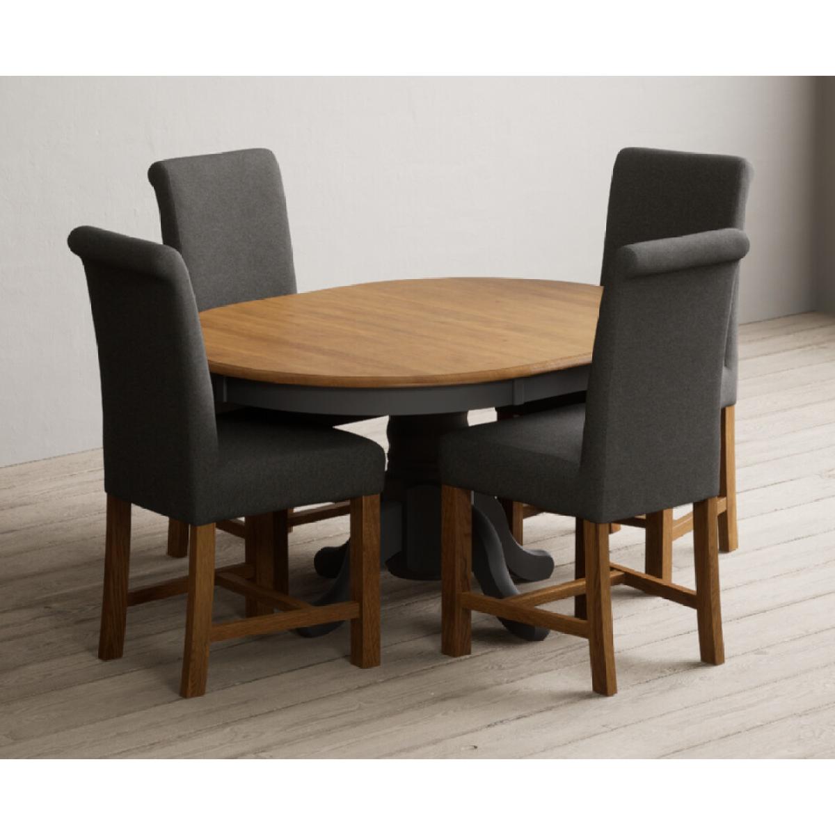 Extending Hertford 100cm - 130cm Oak and Charcoal Grey Painted Pedestal Dining Table with 4 Charcoal Grey Chairs – image 3